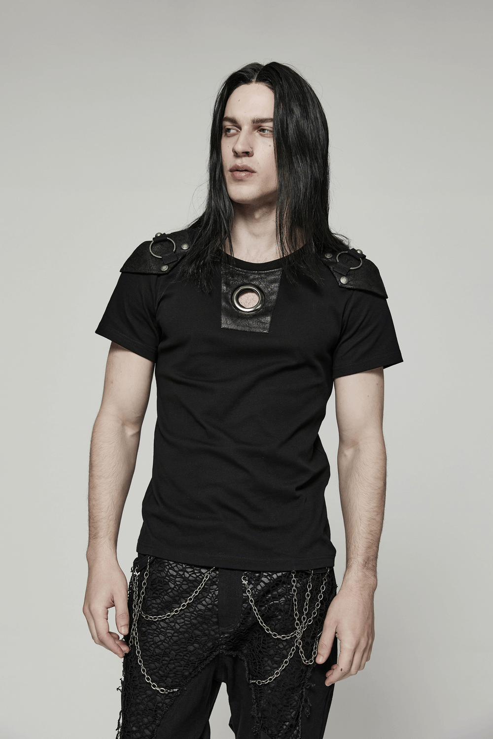 Punk Rivet Armor Male T-Shirt with Detachable Panel