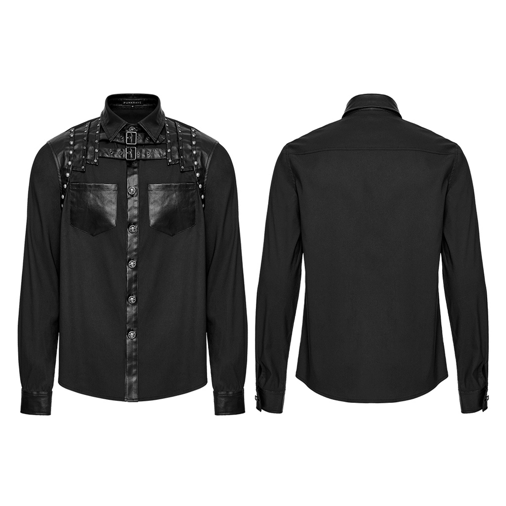 Punk Riveted Leather Patchwork Street Style Shirt