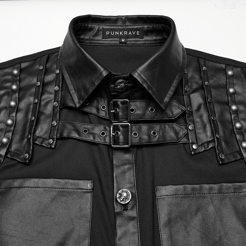 Punk Riveted Leather Patchwork Street Style Shirt