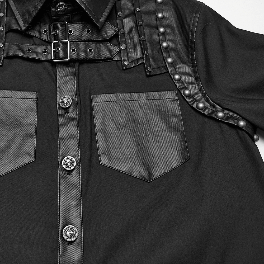 Punk Riveted Leather Patchwork Street Style Shirt