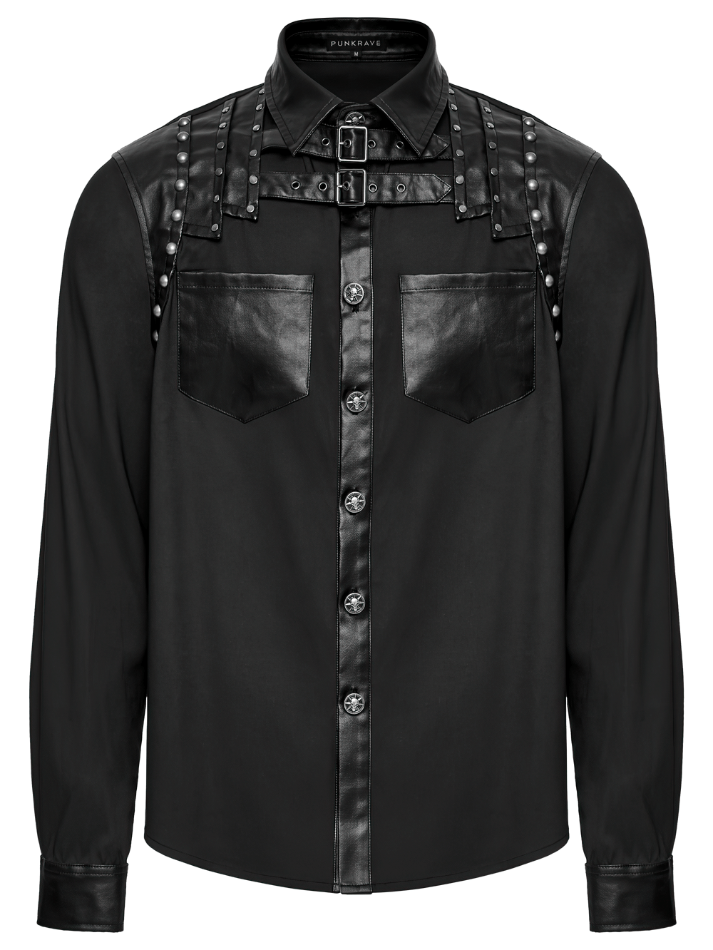 Punk Riveted Leather Patchwork Street Style Shirt