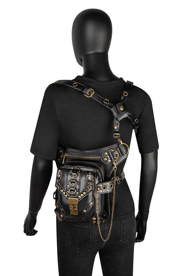 Punk Rivets Chain Shoulder Waist Bag / Women's Motorcycle Leg Bag