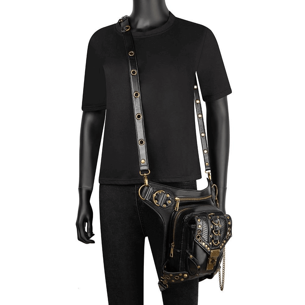 Punk Rivets Chain Shoulder Waist Bag / Women's Motorcycle Leg Bag