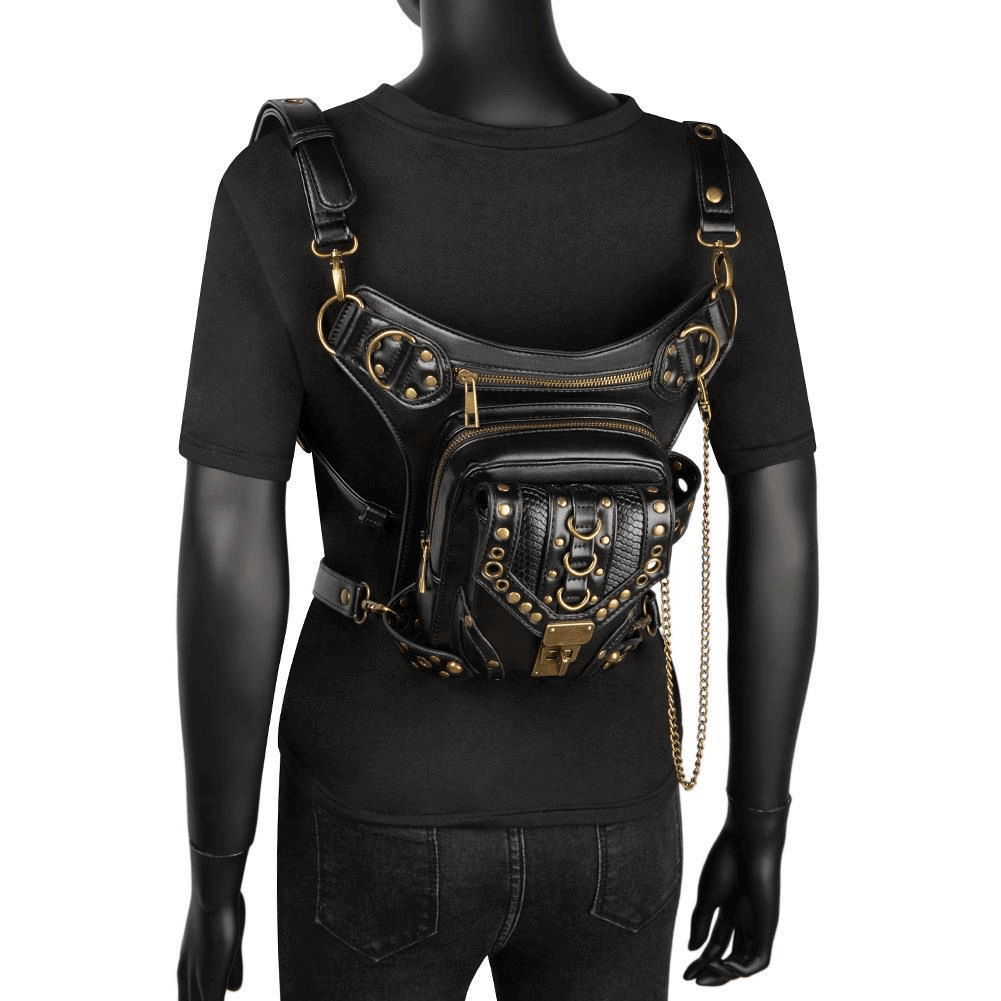 Punk Rivets Chain Shoulder Waist Bag / Women's Motorcycle Leg Bag