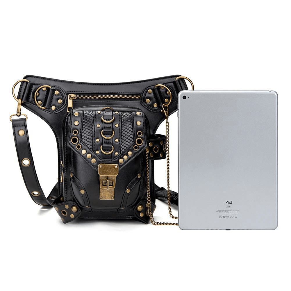 Punk Rivets Chain Shoulder Waist Bag / Women's Motorcycle Leg Bag