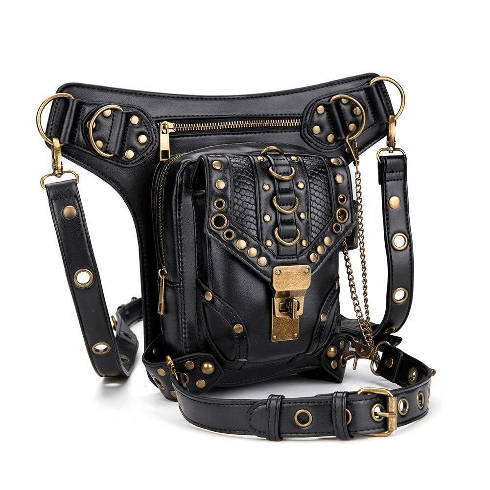 Punk Rivets Chain Shoulder Waist Bag / Women's Motorcycle Leg Bag