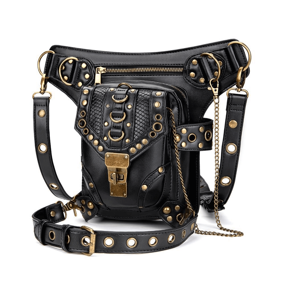 Punk Rivets Chain Shoulder Waist Bag / Women's Motorcycle Leg Bag