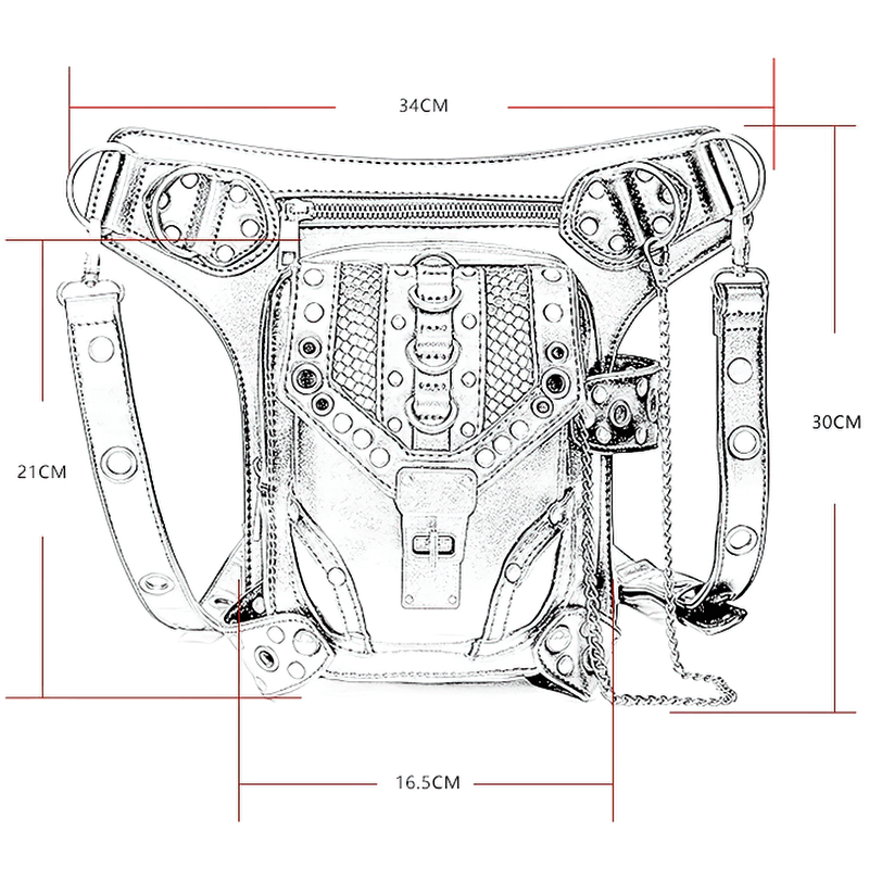 Punk Rivets Chain Shoulder Waist Bag / Women's Motorcycle Leg Bag
