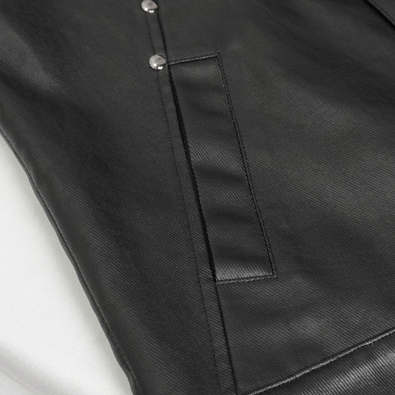 Punk Rivets Short Jacket for Men / Black Jacket with Webbing Straps on Front and Lace-up Back