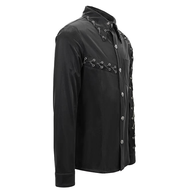Punk Rock Back Long Sleeve Shirt For Men / Male Shiny Shirts with Chains