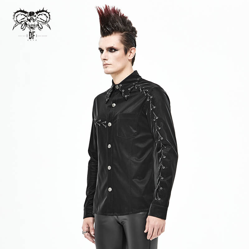 Punk Rock Back Long Sleeve Shirt For Men / Male Shiny Shirts with Chains