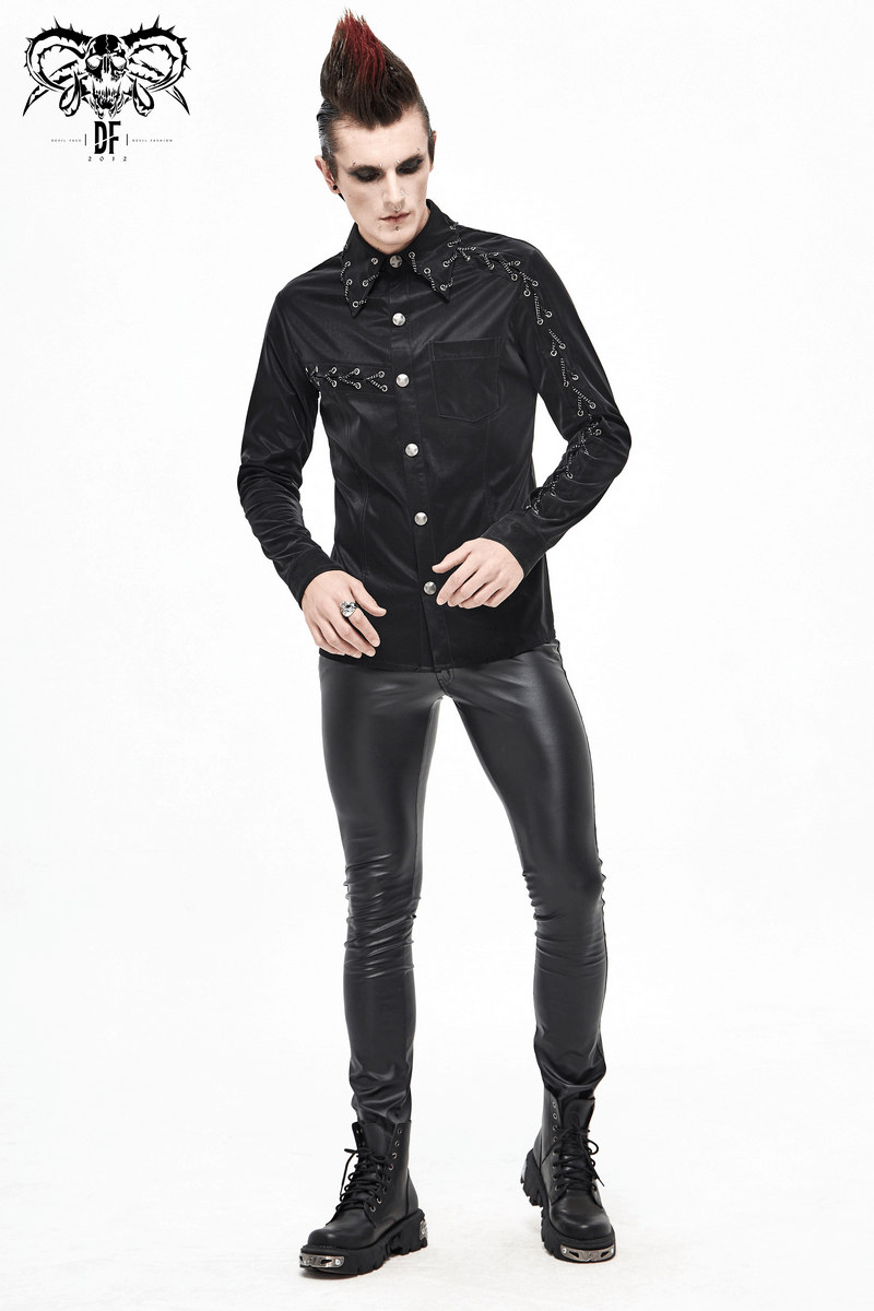 Punk Rock Back Long Sleeve Shirt For Men / Male Shiny Shirts with Chains
