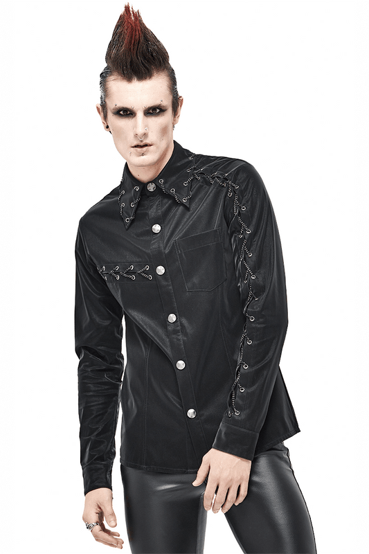 Punk Rock Back Long Sleeve Shirt For Men / Male Shiny Shirts with Chains