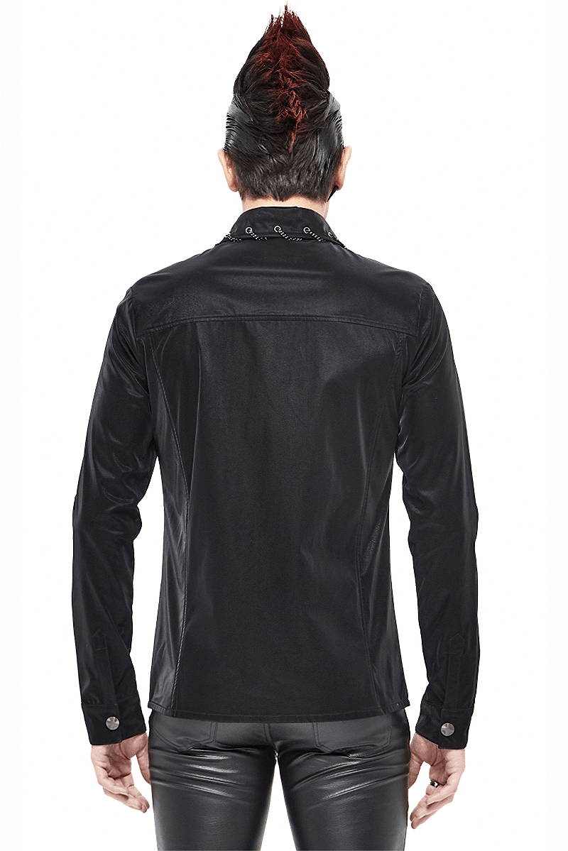 Punk Rock Back Long Sleeve Shirt For Men / Male Shiny Shirts with Chains