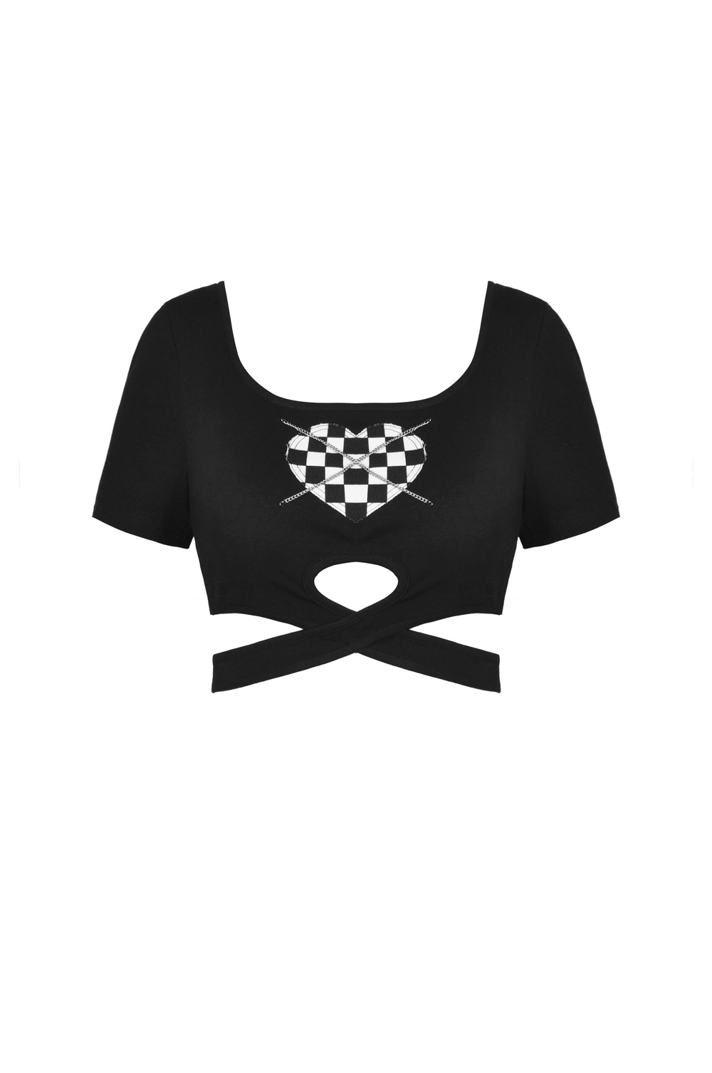 Punk Rock Black Heart Checkered Crop Top with Cross Waist