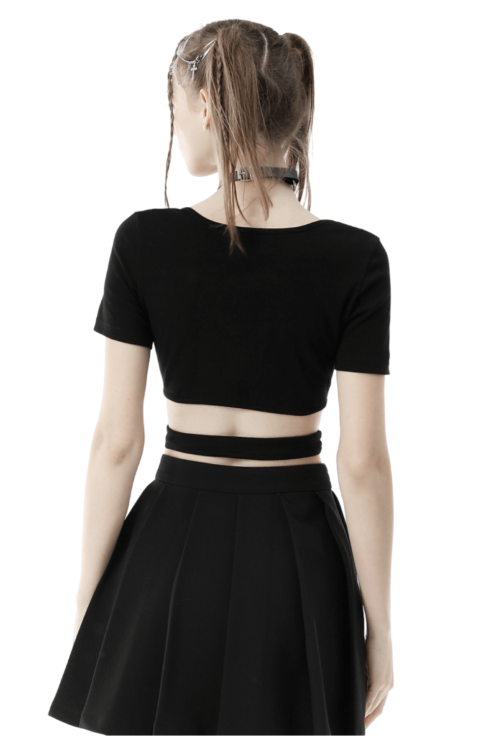 Punk Rock Black Heart Checkered Crop Top with Cross Waist
