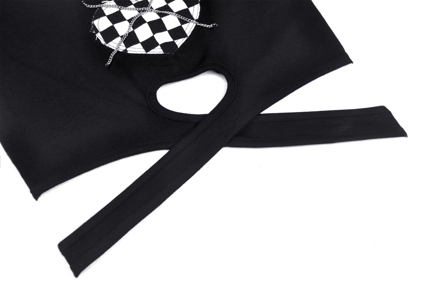 Punk Rock Black Heart Checkered Crop Top with Cross Waist