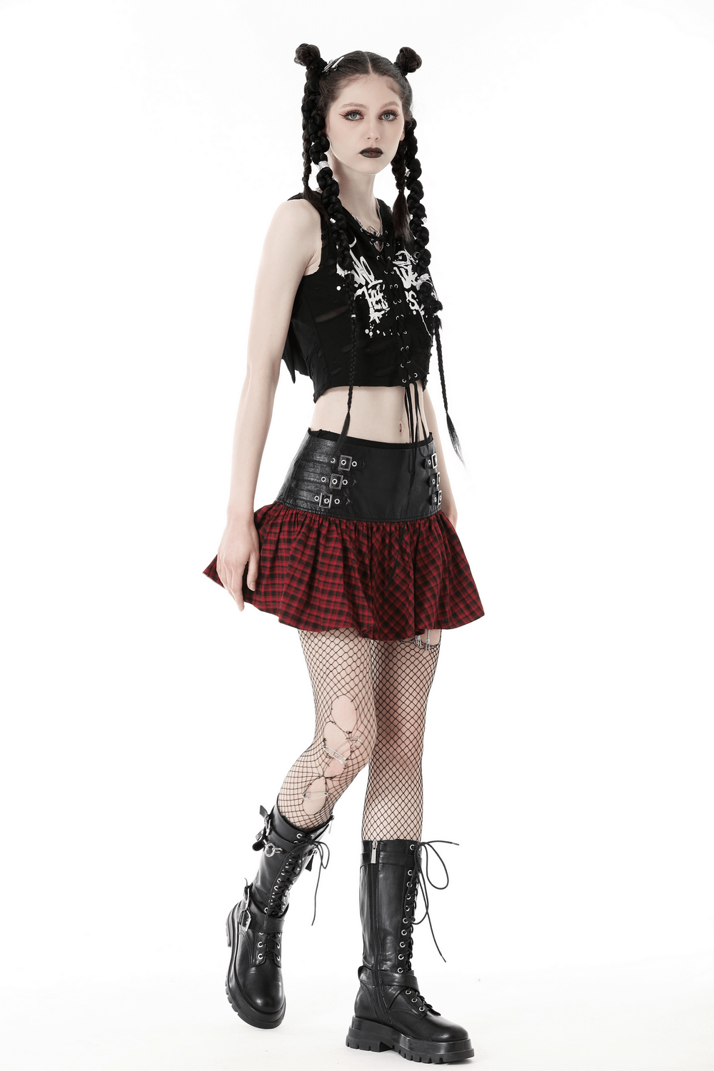 Punk Rock Black Lace-Up Cat Ear Crop Top - Unique Style