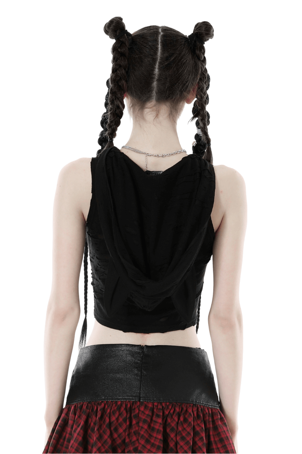 Punk Rock Black Lace-Up Cat Ear Crop Top - Unique Style