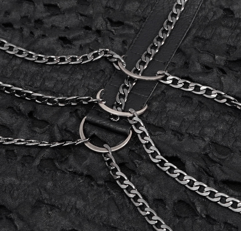 Punk Rock Chain Sleeveless Tank Tops / Black Men's Top with Broken Holes