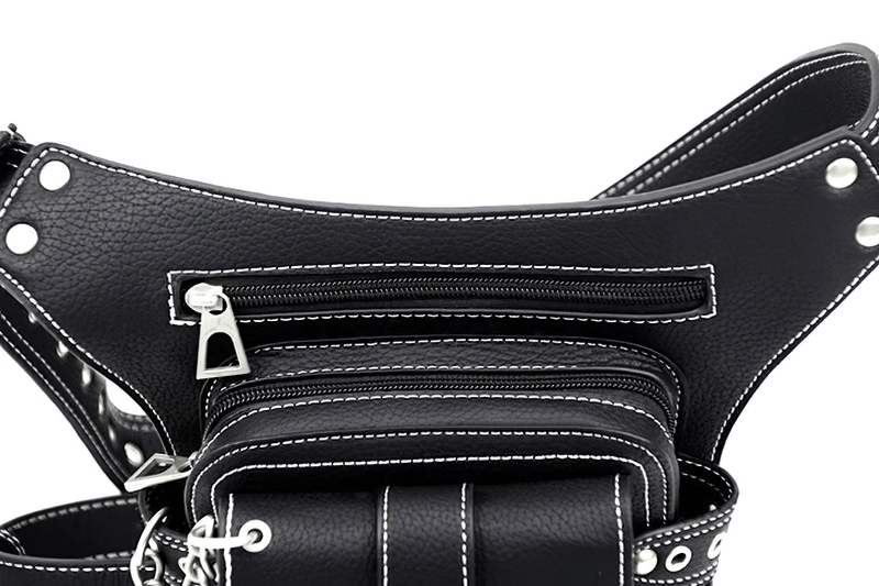 Punk Rock Chain Waist Bag With Leg Strap / Motorcycle Shoulder Crossbody Bag
