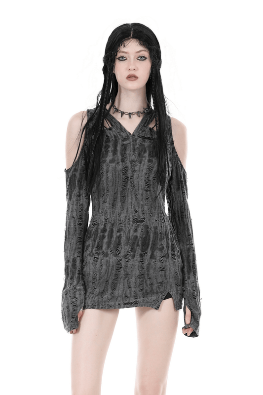 Punk Rock Long-Sleeves Off-Shoulder Hooded Top