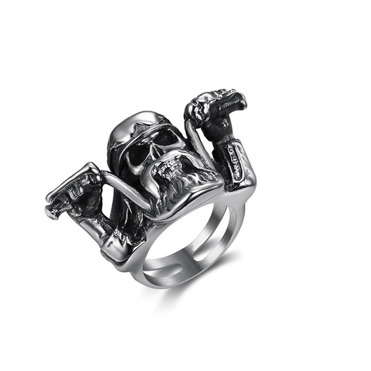 Punk Rock Motorcyclist Skull Ring For Men / Stainless Steel Biker Accessories