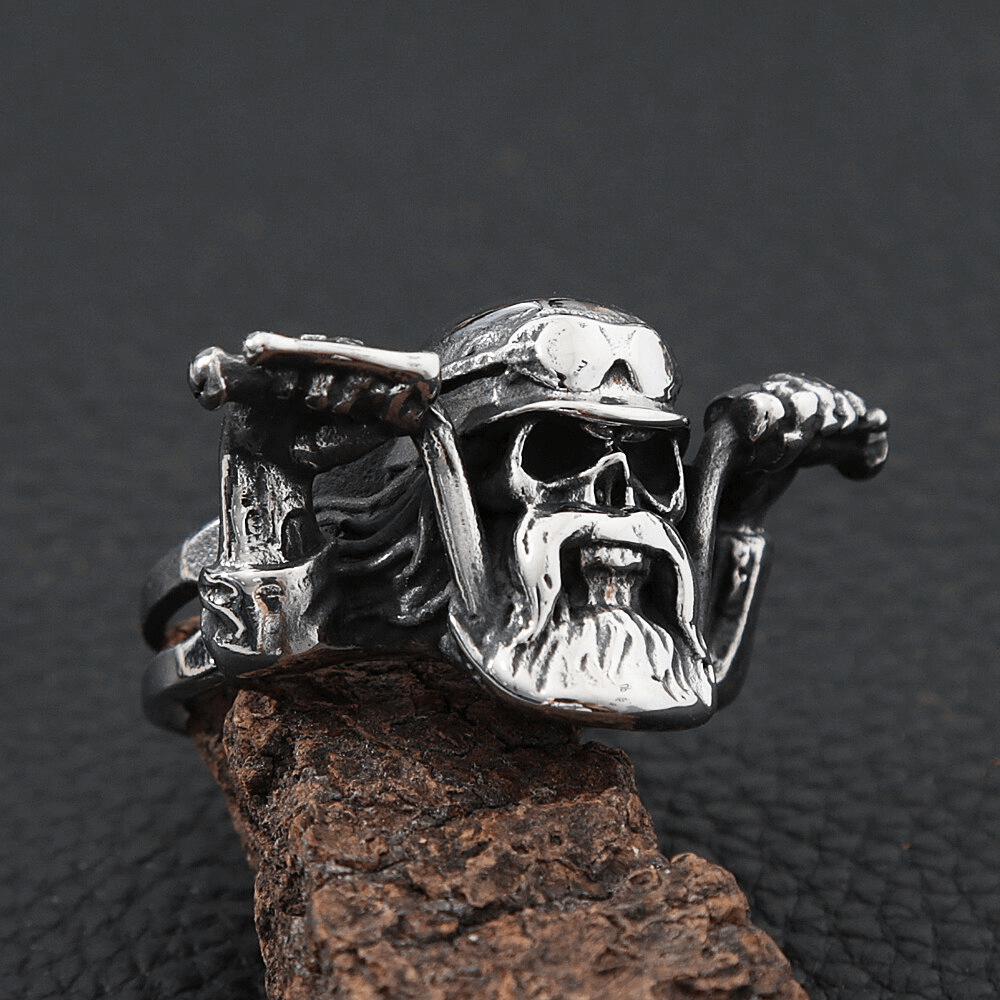 Punk Rock Motorcyclist Skull Ring For Men / Stainless Steel Biker Accessories