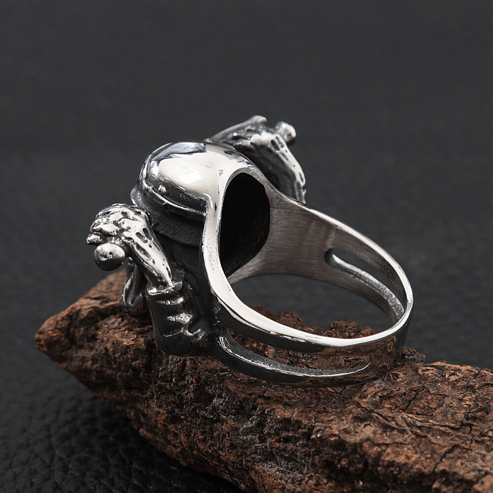 Punk Rock Motorcyclist Skull Ring For Men / Stainless Steel Biker Accessories