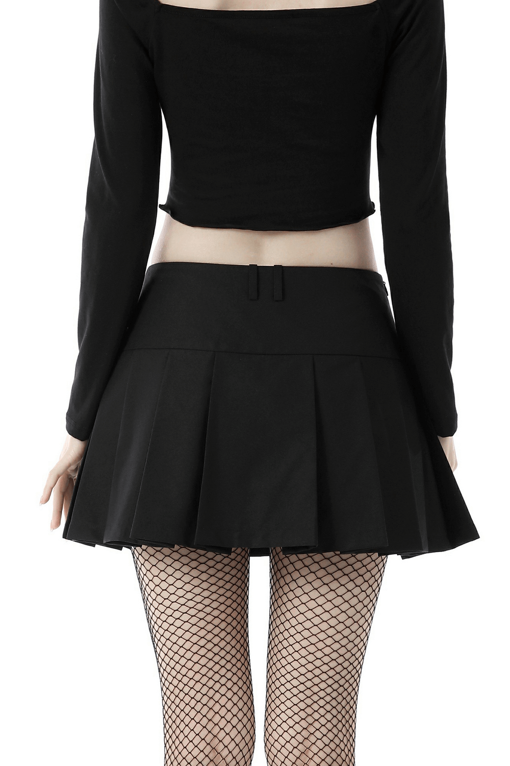 Punk Rock Pleated Mini Skirt with Chain and Straps
