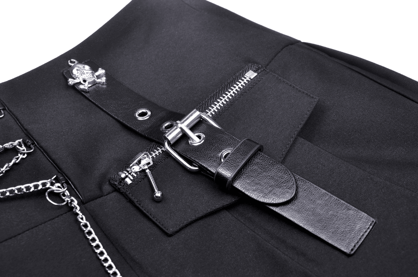 Punk Rock Pleated Mini Skirt with Chain and Straps