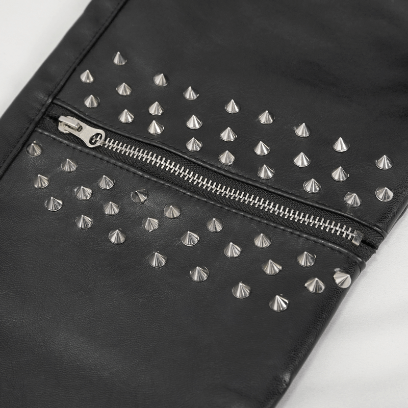 Punk Rock PU Leather Pants with Three-Dimensional Pockets / Fashion Rivets Elastic Waist Trousers
