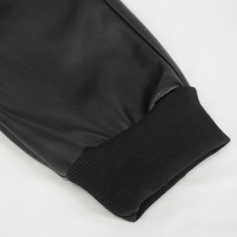 Punk Rock PU Leather Pants with Three-Dimensional Pockets / Fashion Rivets Elastic Waist Trousers