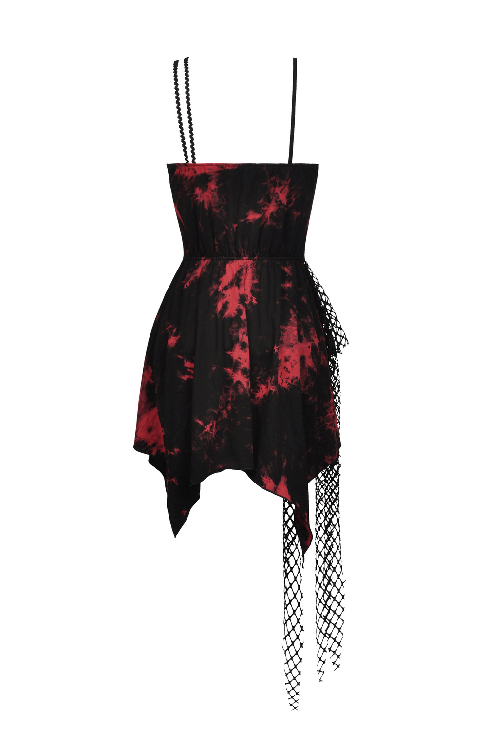 Punk Rock Red and Black Strap Asymmetrical Dress