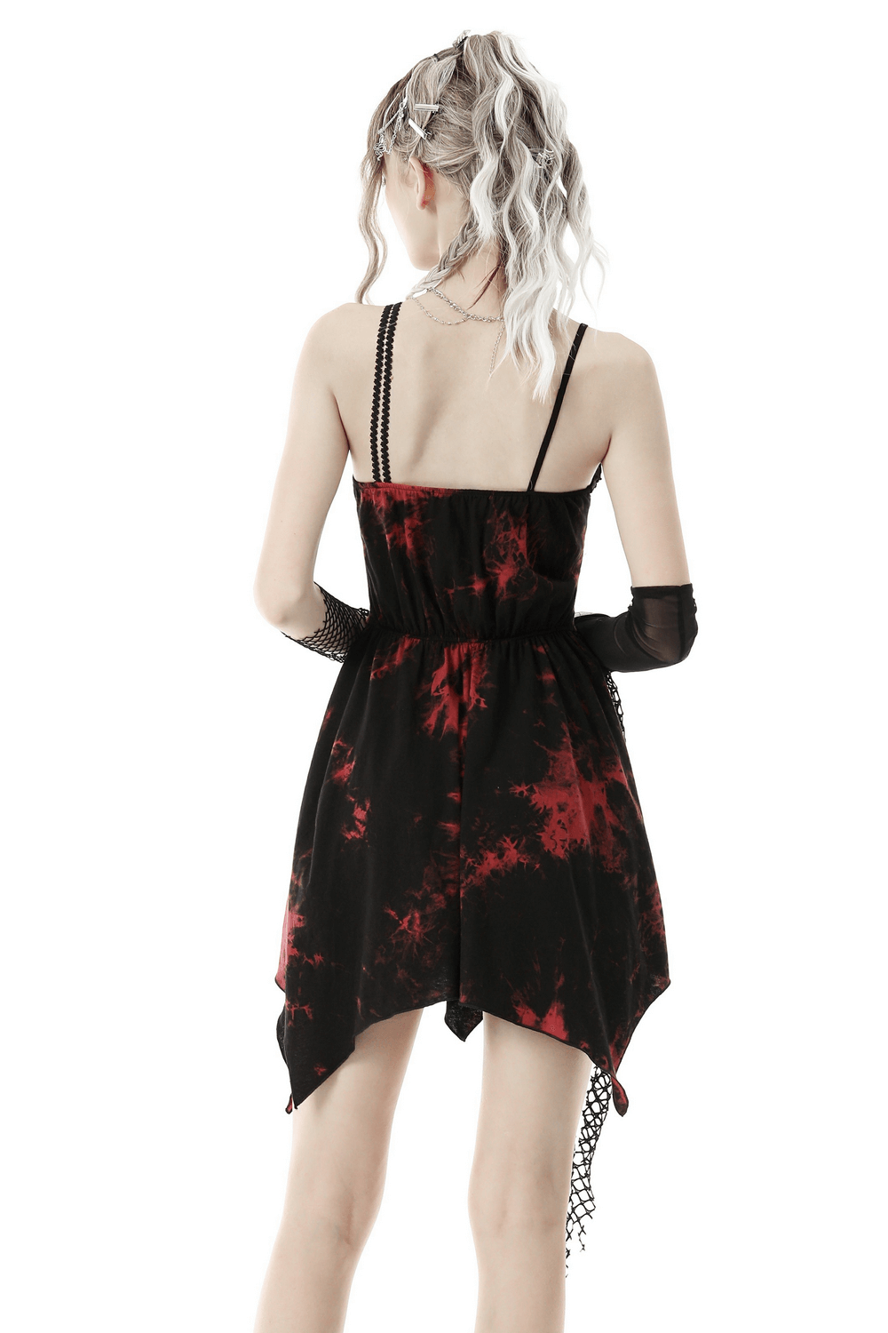 Punk Rock Red and Black Strap Asymmetrical Dress