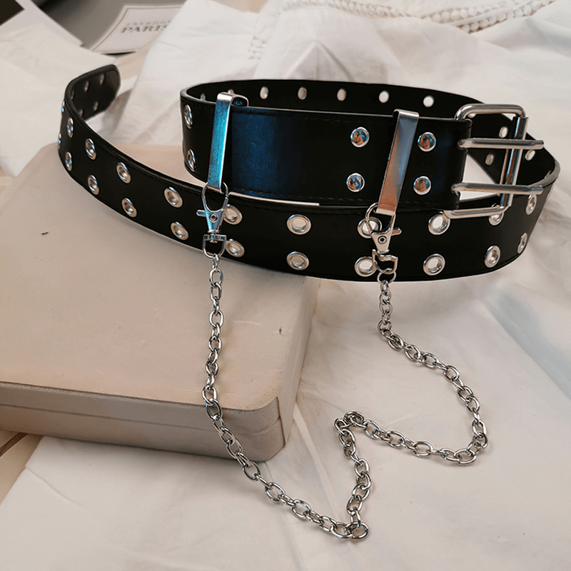 Punk Rock Rivets Belt With Detachable Chain / Fashion Belt for Pants