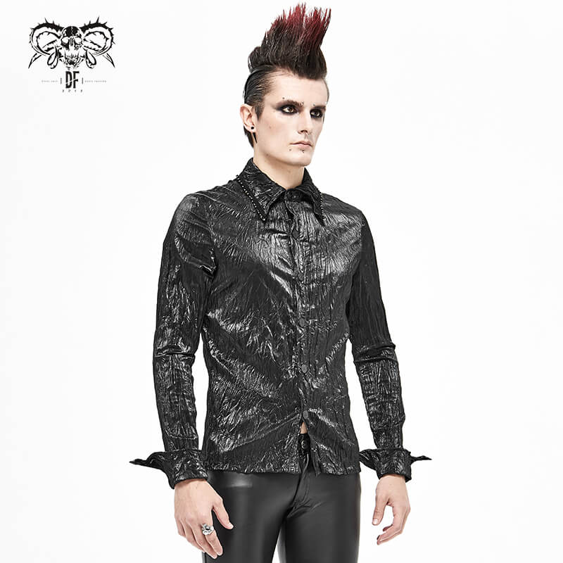 Punk Rock Style Male Black Long-sleeved Shirt / Alternative style Clothing for Men
