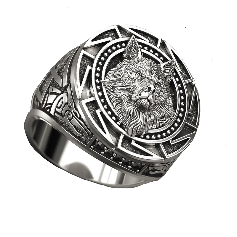 Punk Rock Style Wolf Head Men's Ring / Retro Celtic Totem Copper Ring / Casual Jewelry Accessories