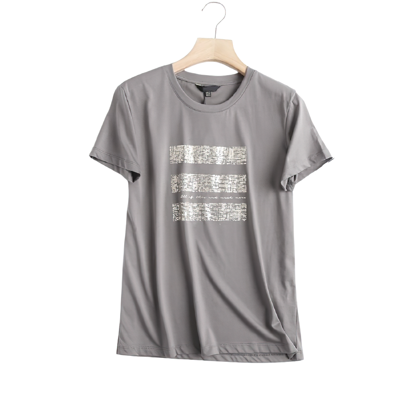 Punk Rock Style Women's Cotton T-Shirt / O Neck T-Shirt witn Grey Print