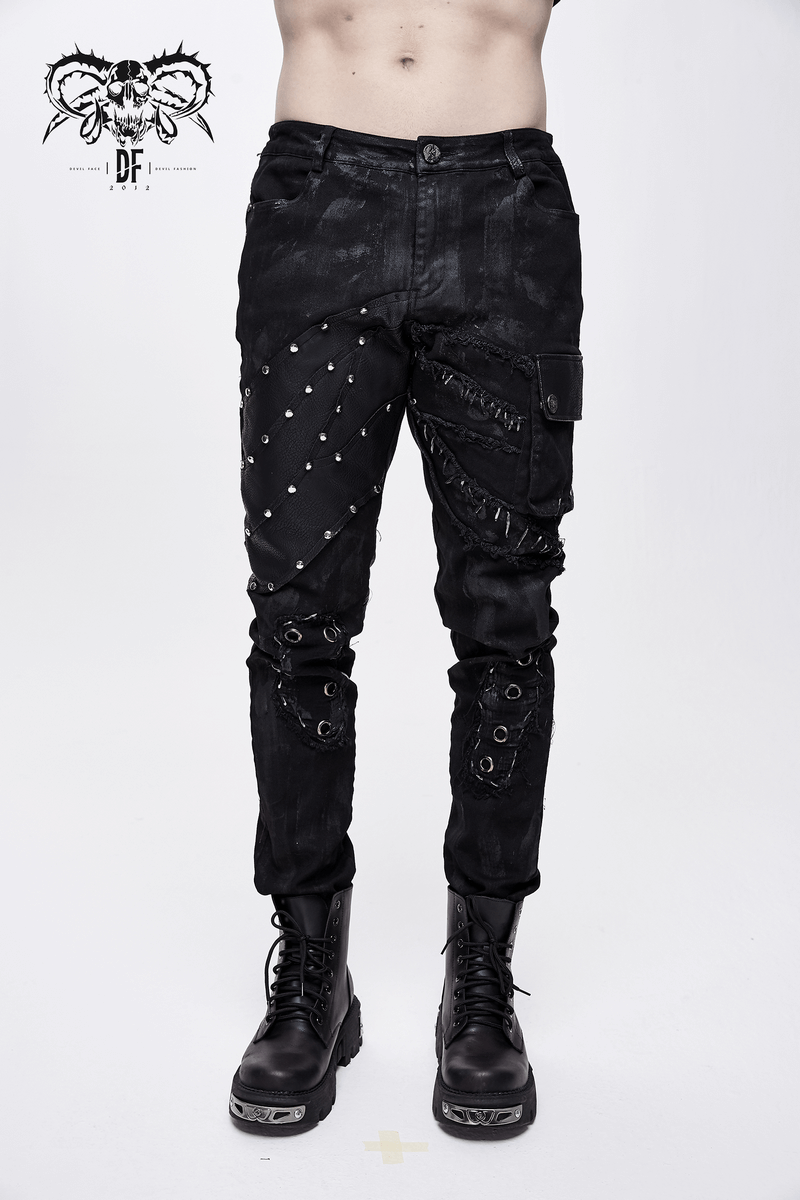 Punk Rock Trousers Side Pocket / Men's Black Pants with Studs / Biker Apocalyptic Trousers
