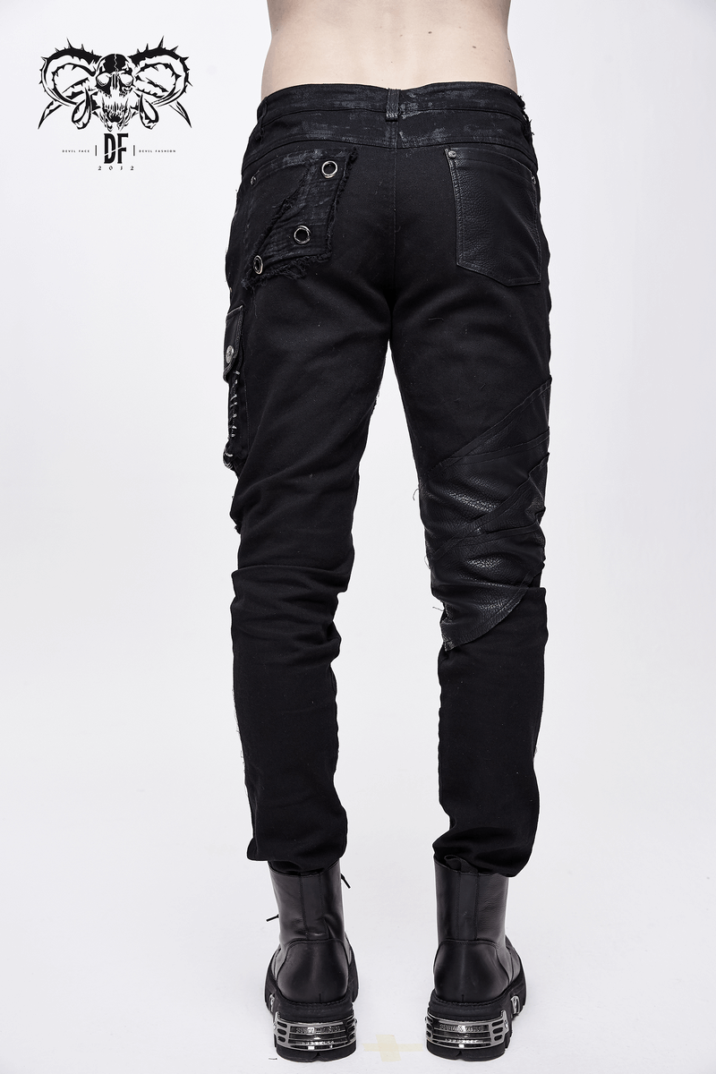 Punk Rock Trousers Side Pocket / Men's Black Pants with Studs / Biker Apocalyptic Trousers