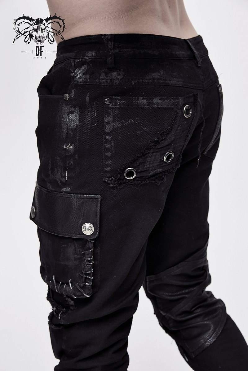 Punk Rock Trousers Side Pocket / Men's Black Pants with Studs / Biker Apocalyptic Trousers