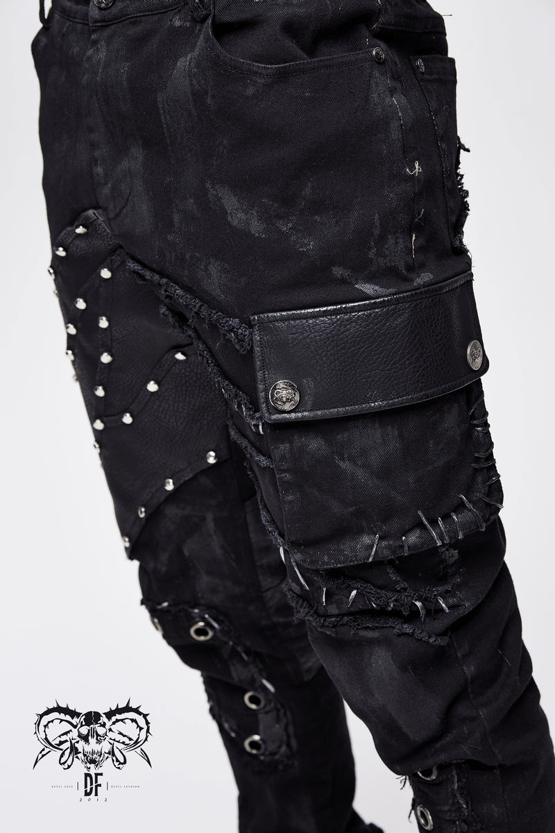 Punk Rock Trousers Side Pocket / Men's Black Pants with Studs / Biker Apocalyptic Trousers