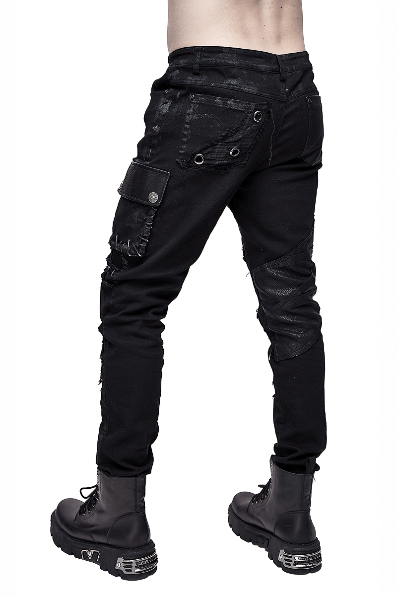 Punk Rock Trousers Side Pocket / Men's Black Pants with Studs / Biker Apocalyptic Trousers