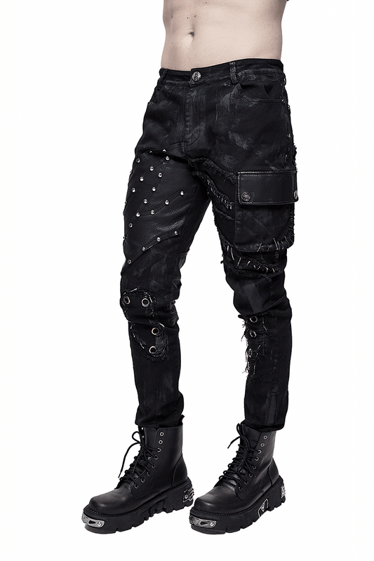 Punk Rock Trousers Side Pocket / Men's Black Pants with Studs / Biker Apocalyptic Trousers