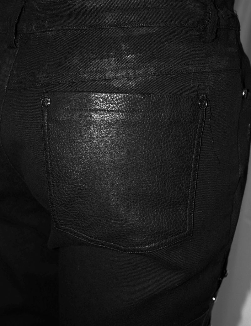 Punk Rock Trousers Side Pocket / Men's Black Pants with Studs / Biker Apocalyptic Trousers
