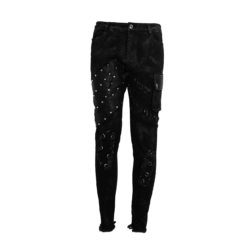 Punk Rock Trousers Side Pocket / Men's Black Pants with Studs / Biker Apocalyptic Trousers