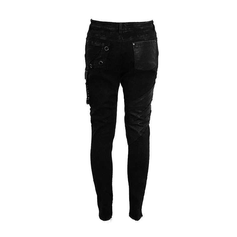 Punk Rock Trousers Side Pocket / Men's Black Pants with Studs / Biker Apocalyptic Trousers