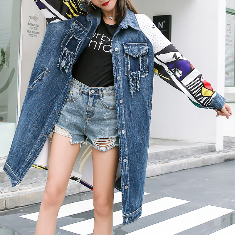 Punk Rock Women's Denim Jeans Jacket with Long Sleeves / Women Alternative Fashion