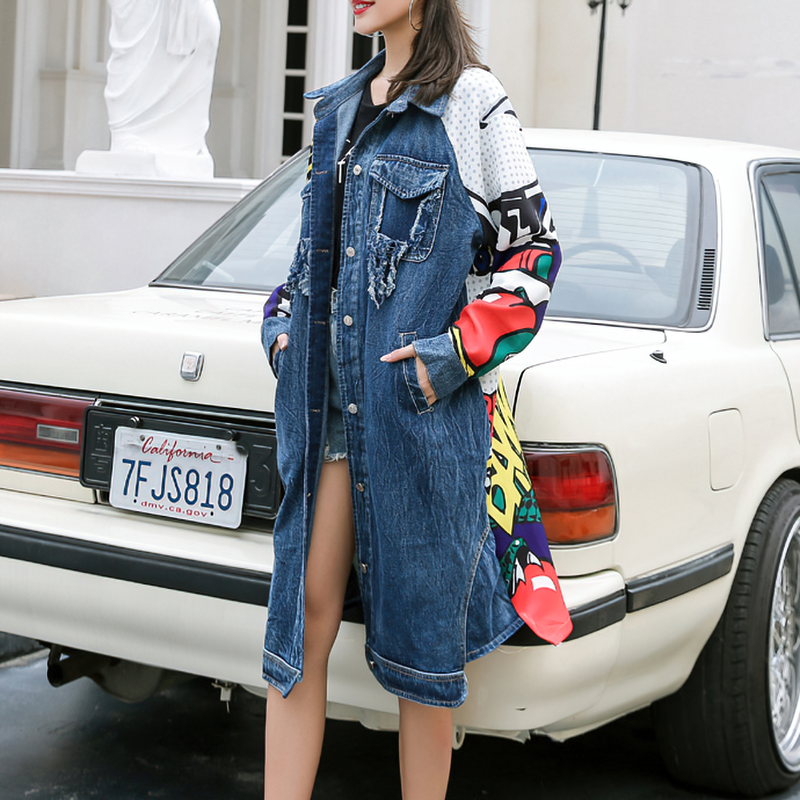 Punk Rock Women's Denim Jeans Jacket with Long Sleeves / Women Alternative Fashion